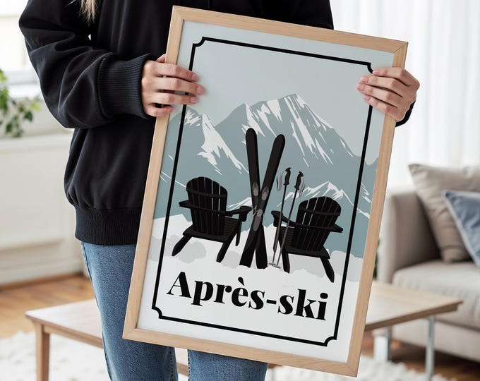 Vintage Ski Lodge Wall Art, Adirondack Chairs and Skis (Multiple Sizes)