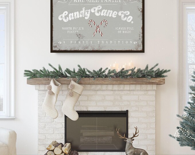 Candy Cane, Kringle Family North Pole's Finest Sign in Barn Red on Weathered Grey