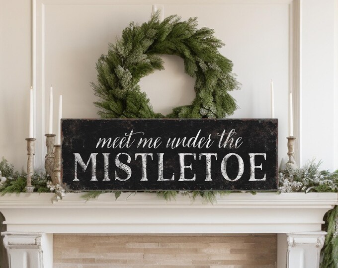 Mistletoe Decor, Under the Mistletoe Doorway Sign in Cream White on Charcoal Black