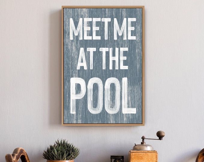 Harbor Blue Pool Sign - Rustic Farmhouse Canvas Wall Decor