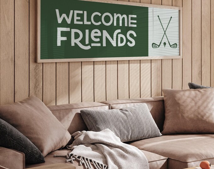 Golf Clubs Wall Art, Friends Canvas Print, Rustic Porch Sign, Farmhouse Decor, Large Framed Canvas, Thoughtful Golfer Gift