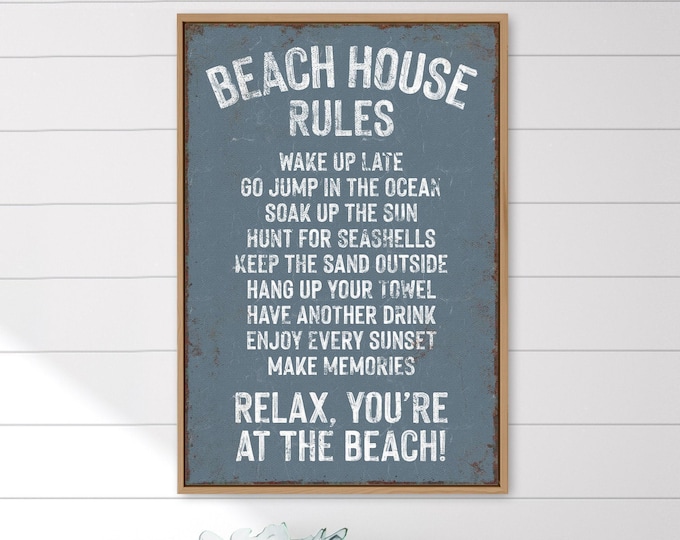 Beach House Decor, Beach House Rules, Vintage Farmhouse, Coastal Wall Sign, Distressed Wood Art, Vacation Rental Gift, Harbor Blue Print