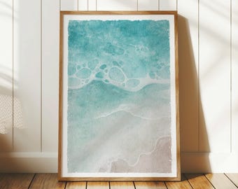 Oversized Coastal Wall Art: Watercolor Beach Scene - Rustic Wood Frame