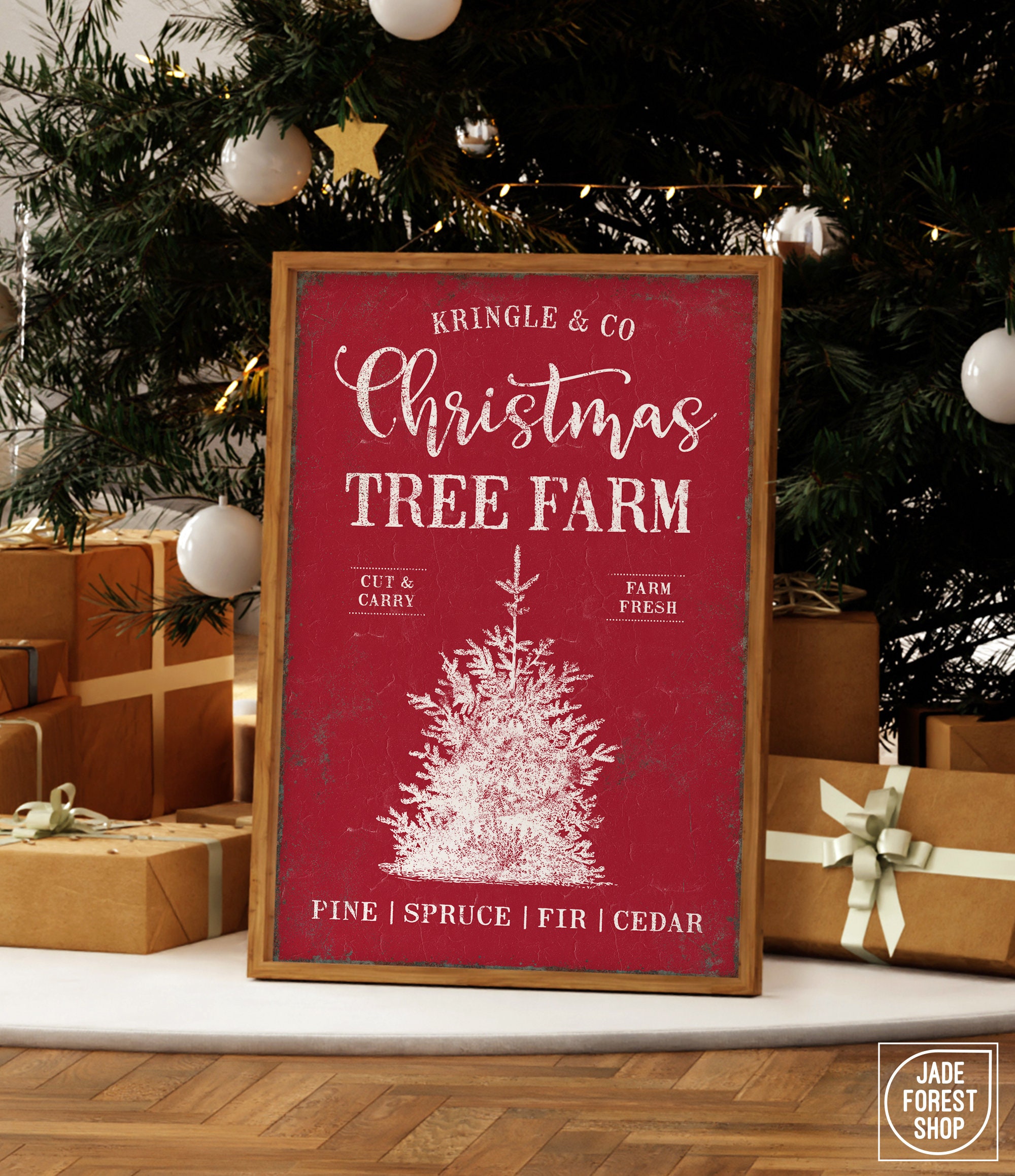 dark-red-christmas-tree-farm-sign-vintage-christmas-decor-christmas-wall-hanging-unique