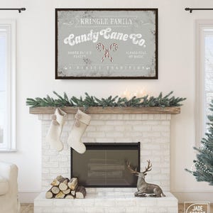 Kringle Family Candy Cane Sign: Light Gray, Modern Farmhouse Decor