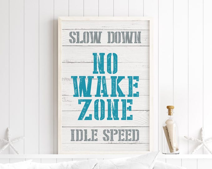 Retro No Wake Zone Sign - Vintage Coastal Lakehouse Decor