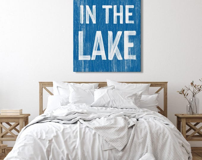 Royal Blue Lake House Sign, Go Jump In The Lake Rustic Wall Decor, Ocean Blue Cabin Print
