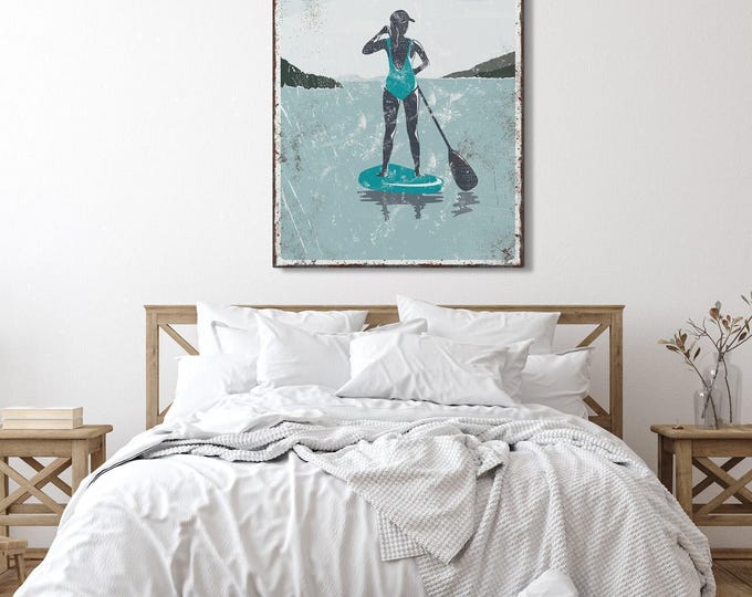 Lake House Wall Art: Vintage Paddleboard Sign - Teal Accent