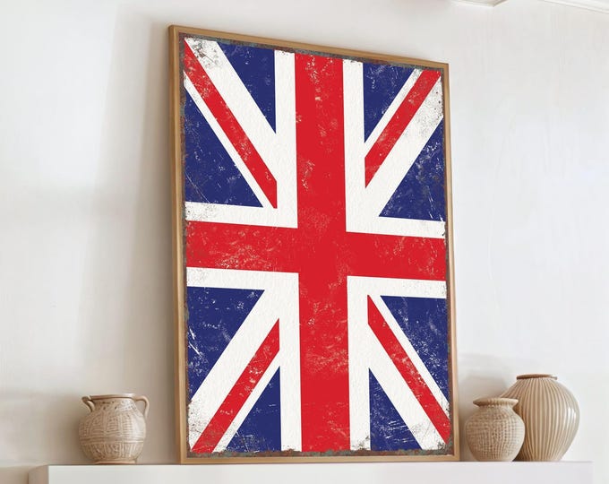 Distressed UK Flag Poster, Rusted Edge Union Jack Wall Print