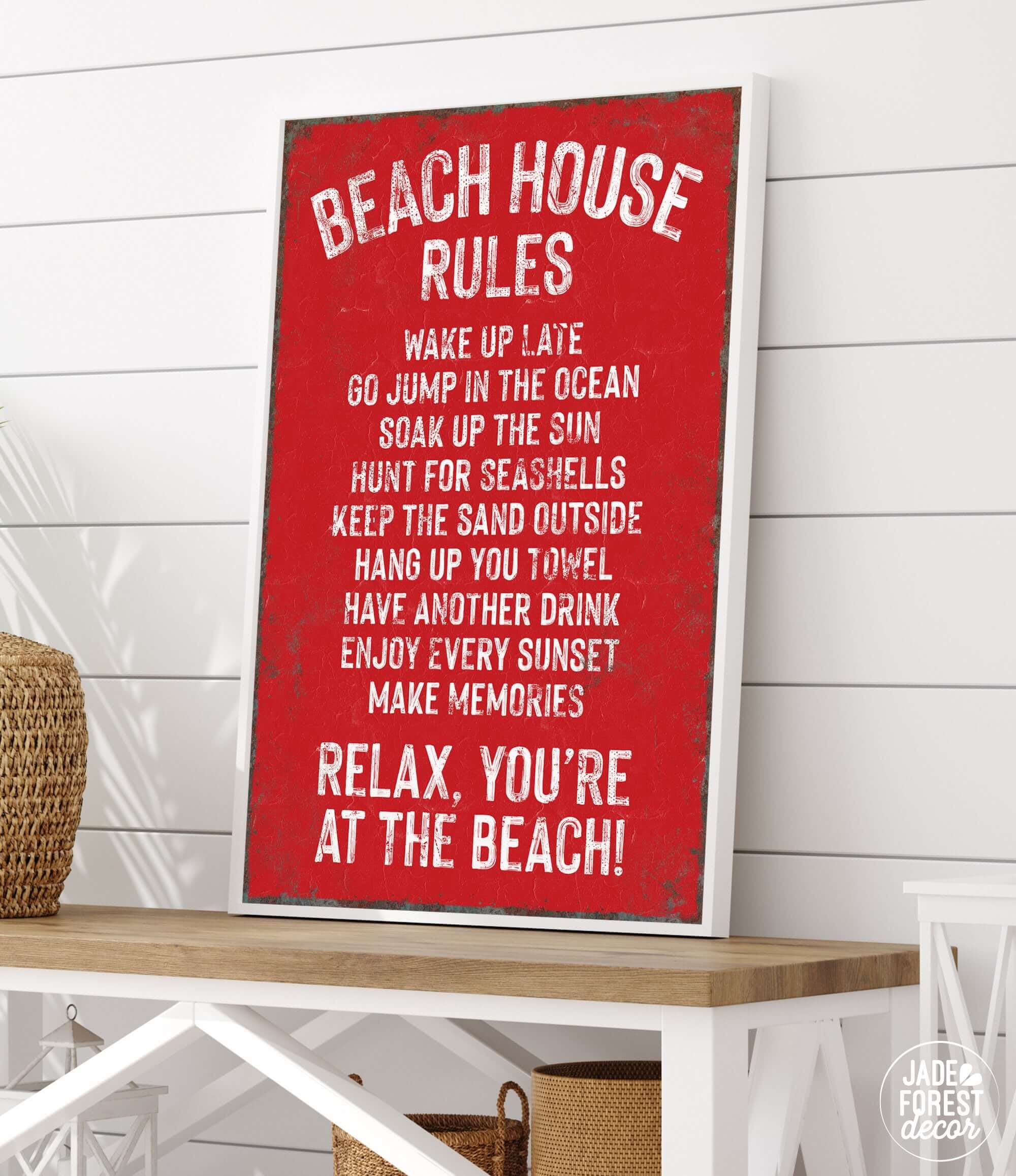 Vintage beach HOUSE Rules Sign Bright Red Etsy