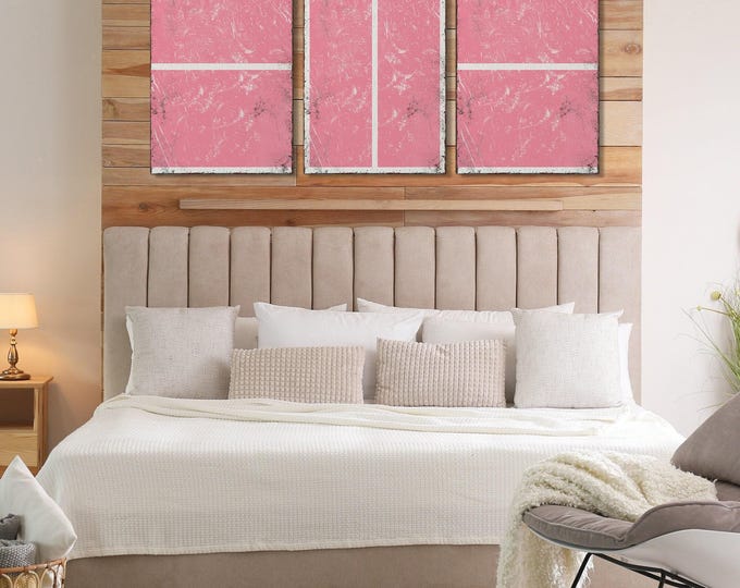 Triptych PICKLEBALL Wall Art,  3 Piece Framed Set, Pickleball Gifts, Sports-themed decor, Modern Farmhouse, Bubblegum Pink, Pink Pickleball