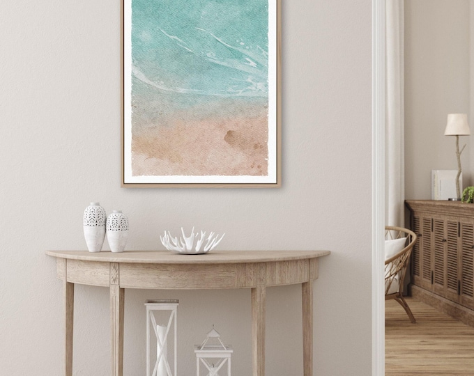 Beach House Wall Art Canvas, Neutral Abstract Watercolor Waves (Multiple Sizes)