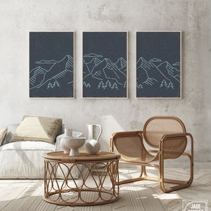 Triptych Wall Art, Mountain Landscape, Abstract Wall Art, 3 Piece Set, Modern Home Decor, Modern Farmhouse, Mountain Range Hale • 019