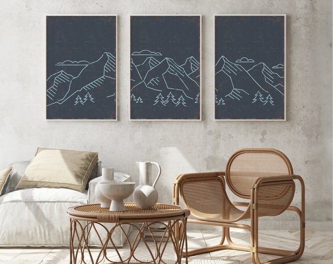 Triptych Wall Art, Mountain Landscape, Abstract Wall Art, 3 Piece Set, Modern Home Decor, Modern Farmhouse, Mountain Range Hale • 019