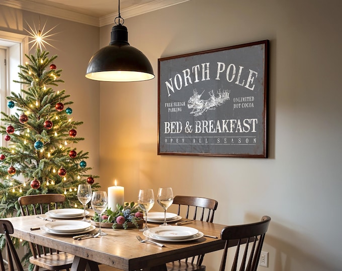 North Pole Christmas Sign: Rustic Holiday Decor (Multiple Sizes & Frames)