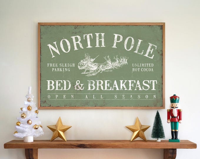 Heavyweight Art Christmas Sign, Olive Green North Pole Holiday Wall Print