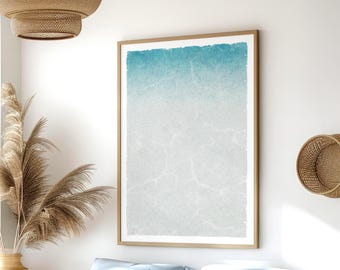 Boho Home Decor, Serene Seaside Scene, Beach House Decor, Blue Coastal Wall Art, Large Framed Canvas Print, Watercolor Beach Wave, No. 109