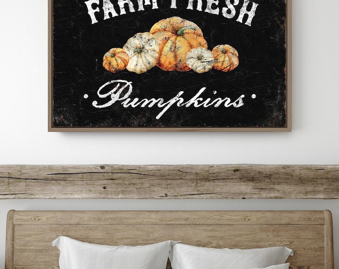 Framed Autumn Wall Art, Farm Fresh Pumpkins Sign, Black Distressed Decor