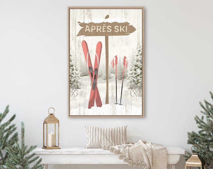 Retro Apres Ski Sign, Apres Ski Wall Print, Retro Ski Signs, Winter Home Wall Decor, Ski Gift for Her, Ski Lodge Decor, Canvas or Metal Sign