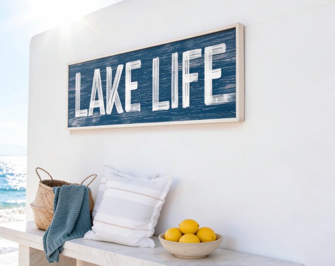 Lake House Art Navy Cabin Wall Decor Nautical Lake Print