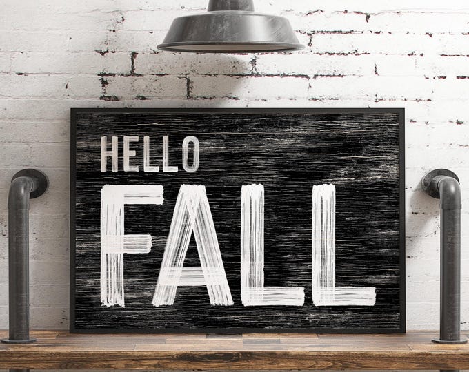 Autumn Wall Decor, Hello Fall Sign, Farmhouse Fall, Vintage Seasonal Art, Cozy Harvest Decoration, Framed Faux Wood Design