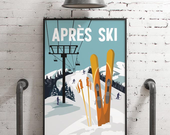 Gift for Skier, Après Ski, Cozy Sign, Rustic Texture Art, Rustic Holiday Gift