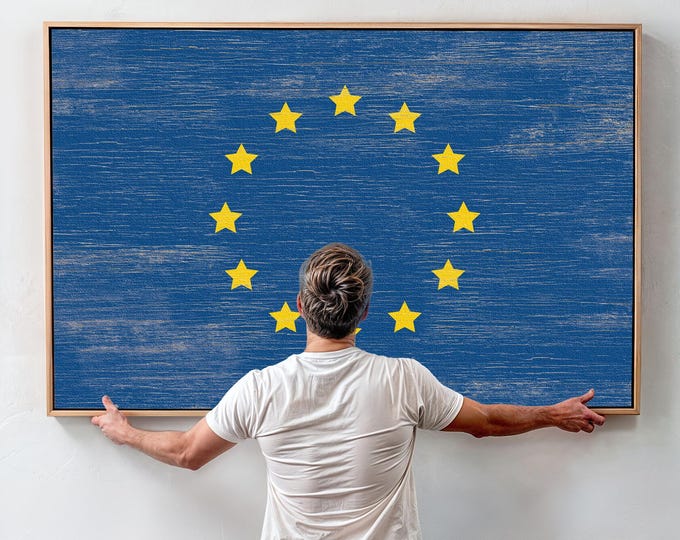 Vintage European Union Flag Wall Art: Rustic, Faux Wood Look