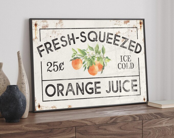 Fresh Squeezed Orange Juice Farmers Market Sign, Large Rustic Farmhouse Prints