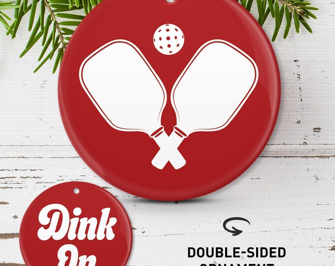 Pickleball Porcelain Paddle Ornament, Double Sided Holiday Colors, Christmas Gift