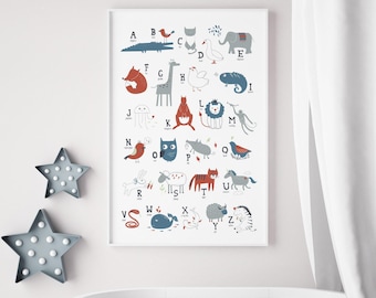 Nursery Wall Art: Playful Animal Alphabet - Modern Baby Room Decor