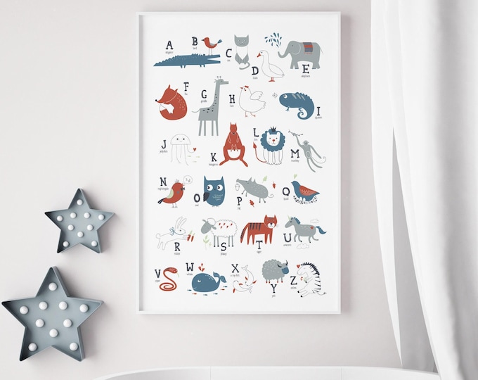 Nursery Wall Art: Playful Animal Alphabet - Modern Baby Room Decor