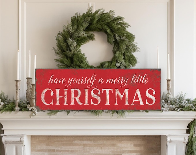 Have Yourself a Merry Little Christmas Sign, Red Rustic Holiday Gift