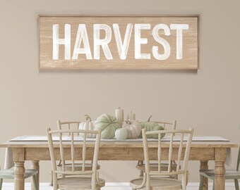Gezellige herfstdecoratie, HARVEST-bord in beige, lange horizontale muurdecoratie voor Thanksgiving.