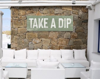 Vintage Pool Sign: Seagrass, Faux Distressed Wood Wall Art