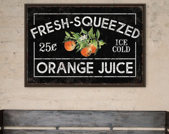 Retro Fresh Squeezed Orange Juice Stand Sign, Rustic Farmers Market Prints with Oranges, Perfect Mothers Day Gift, Many Sizes Available