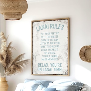 Lanai Rules Beach Patio Wall Art, Porch Signs Decor, Seasonal Outdoor Gift