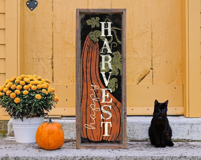 Farmhouse Fall Wall Art, Harvest Sign, Black and Cream Decor
