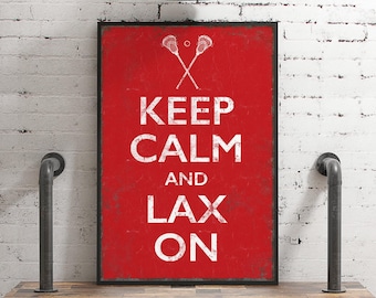 Keep Calm and Lax On Sign, Vintage Lacrosse Sign, Retro Red Sports Decor, Lacrosse Gift for Son, Boyfriend Gift, Lacrosse Sticks Icon