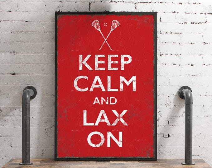 Keep Calm and Lax On Sign, Vintage Lacrosse Sign, Retro Red Sports Decor, Lacrosse Gift for Son, Boyfriend Gift, Lacrosse Sticks Icon