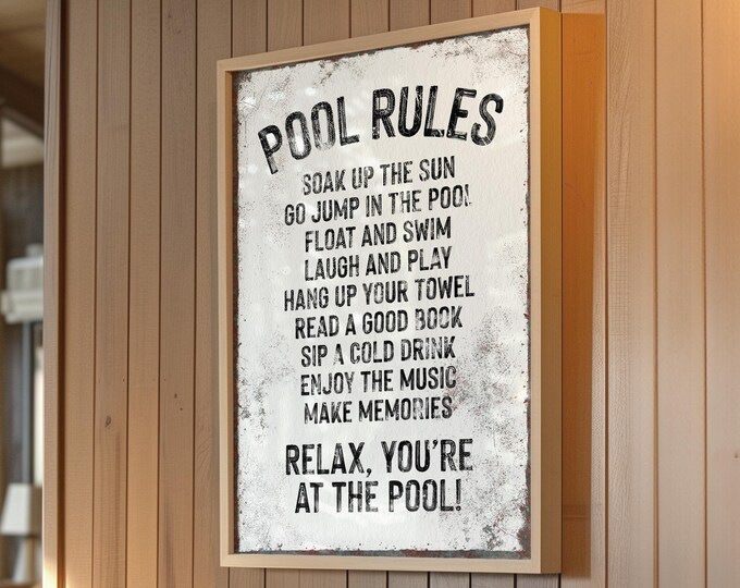 Pool Rules Wall Sign: Retro Style - Indoor Outdoor Decor