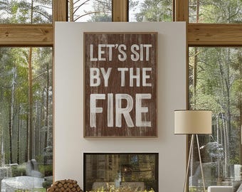 Fall Wall Art Print: Rustic Campfire Scene - Faux Weathered Wood