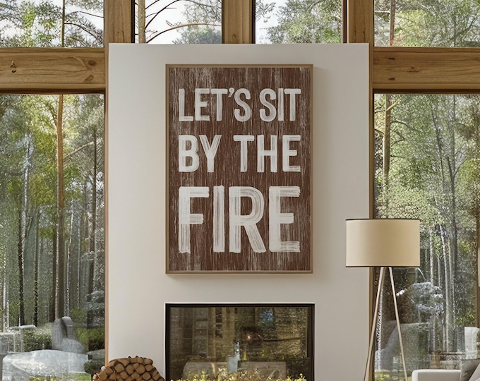 Fall Wall Art Print: Rustic Campfire Scene - Faux Weathered Wood