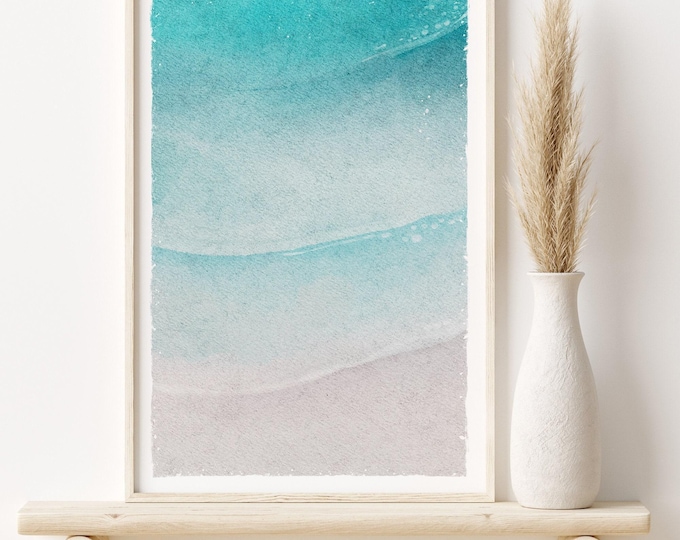 Coastal Watercolor Wall Art: Minimalist Beach Waves, Oversized Canvas