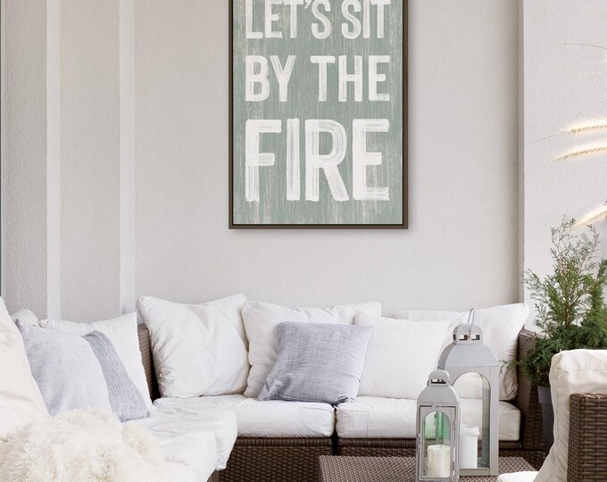 Firepit Wall Sign: Rustic Wood Art - Sage Green, Seasonal Decor