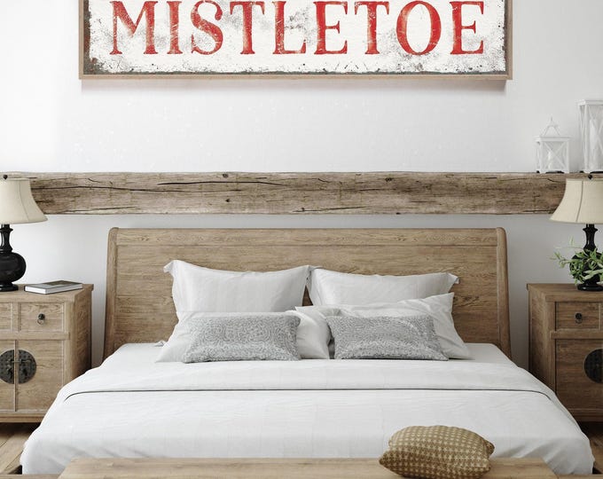 Red Mistletoe Decor, Under the Mistletoe Doorway Sign in Charcoal on Weathered Cream