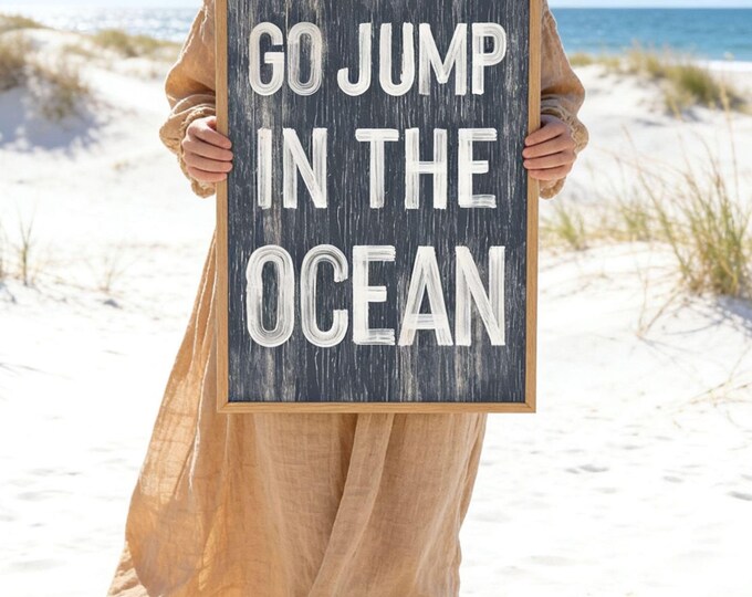 Ocean Wall Sign, Vintage Coastal Decor for Nautical Interiors