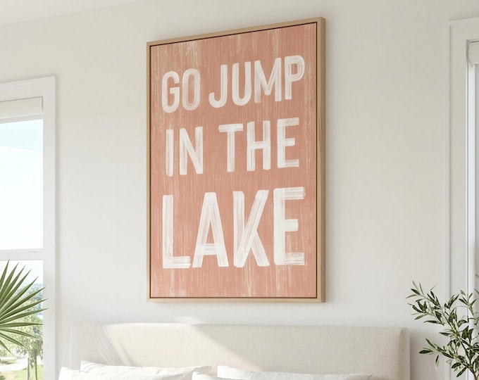 Lake House Print Coral Pink Lake Wall Art Rustic Cabin Decor