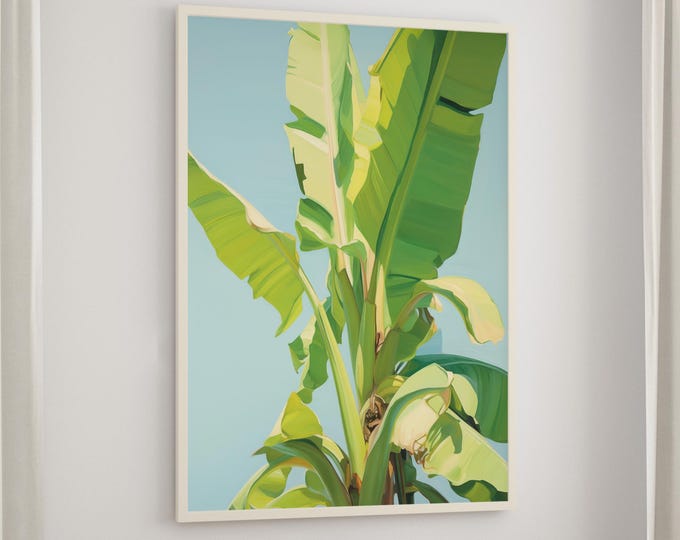 Retro Tropical Poster, Banana Leaf Illustration, La Dolce Vita Canvas Print, Vintage Palm Wall Art, Coastal Decor Gift, Beachhouse Charm