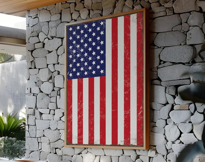 USA Flag Wall Art, Vintage Style Canvas or Aluminum Print