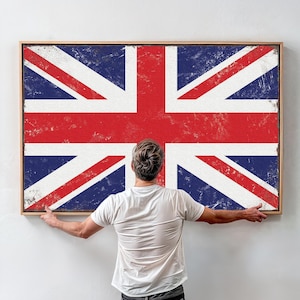 Art For Above Bed, British Pub, Man Cave Gift, Vintage UK Flag Sign, Framed Union Jack Wall Decor, Rustic British Office Decoration
